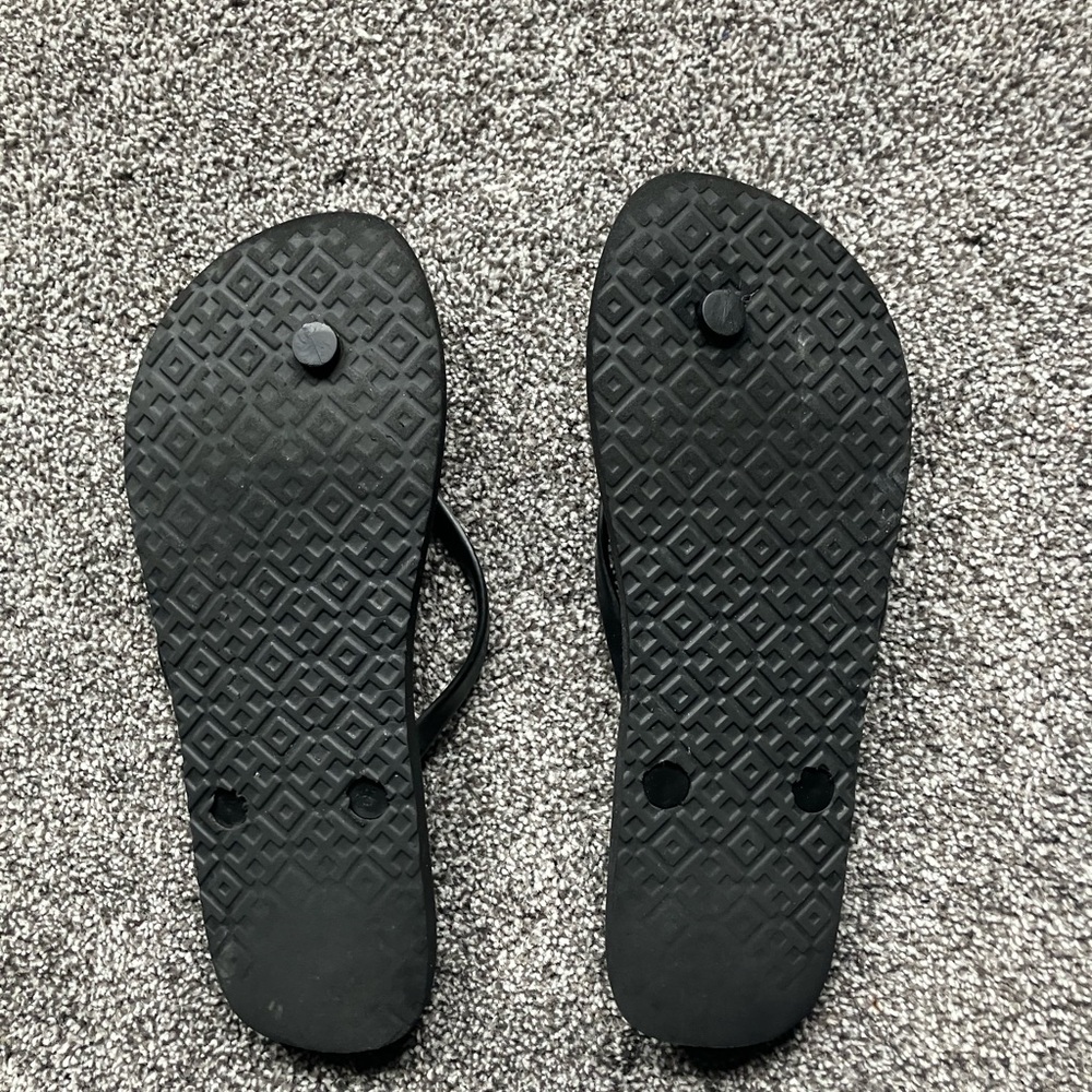 Tori Burch Black Flip Flop Sandals with Gold Logo Accent - Picture 2 of 2